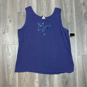 Southern Lady Purple Textured Tank Top with Floral Detail SZ 14‎ NWT